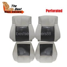 For 2006-2010 Driver & Passenger Top & Bottom Perforated Leather Seat Cover Gray