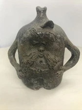 Vintage Stoneware Handled Artist Signed Unique Face Jug