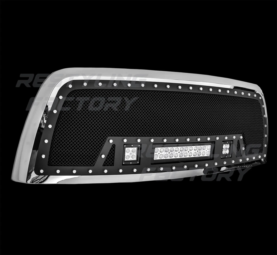 Rejilla de malla negra SS + carcasa cromada + 3 luces LED para Dodge RAM 2500 + 3500 10-18 Foto 2 de 3