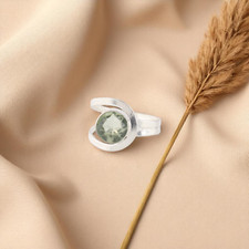 Green Amethyst Gemstone 925 Sterling Silver Handmade Jewelry Ring Gift For Wife