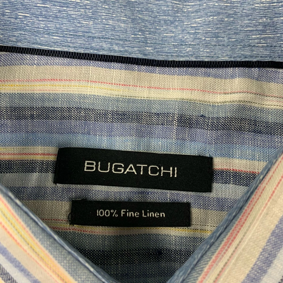 Bugatchi Shirt Mens XL Blue Striped 100% Fine Linen Long Sleeves Button Up - Image 2 of 4