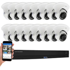 16 Channel H.265+ DVR (16) 4K Waterproof Analog Dome Security Camera System 3TB