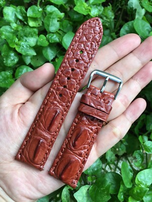 20mm Brown Genuine Hornback Leather Watch Band Crocodile Watch Strap Men 