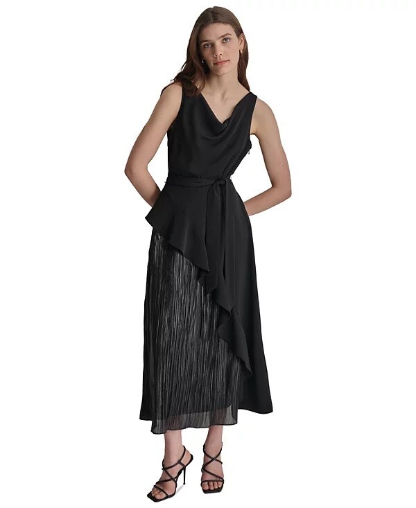 black cocktail midi dress Rebecca Taylor Created from premium upcycled Leely Women Navy Long Fall Color:Black & White