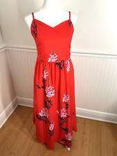 Zaful Fit and Flare Sweetheart Dress Spaghetti Strap Red Floral Women Size 6