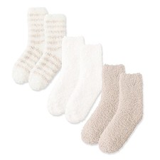3PAIRS Fuzzy Crew Socks For Women Warm Winter White One Size Latte Series3packs
