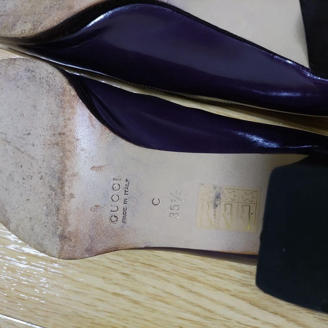 Auth Gucci Mule Pumps Leather Dark Purple Logo Heel EU35.5 US5.5 UK2.5 thumbnail 9