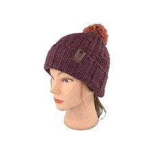 The North Face Cozy Chunky Cabin Cable Knit Beanie One Size Marron Burgandy Pom