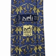 Hermes Men's Tie Jungle Monkeys  Bananas Blue Silk 7448 HA 3 5/8" W x 58" L 