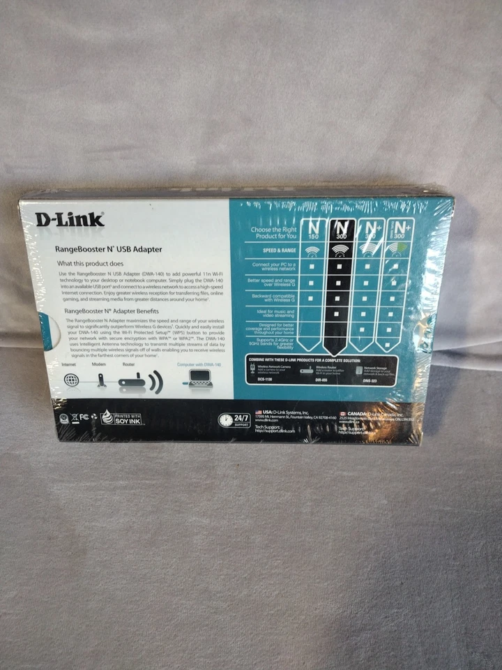 D-Link RangeBooster Wireless N USB Adapter DWA-140 Wireless N-300 New In Package - Image 2 of 3