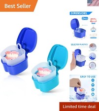 2 Pack Colors Denture Bath Case Cup Box Holder Storage Soak Container with St...