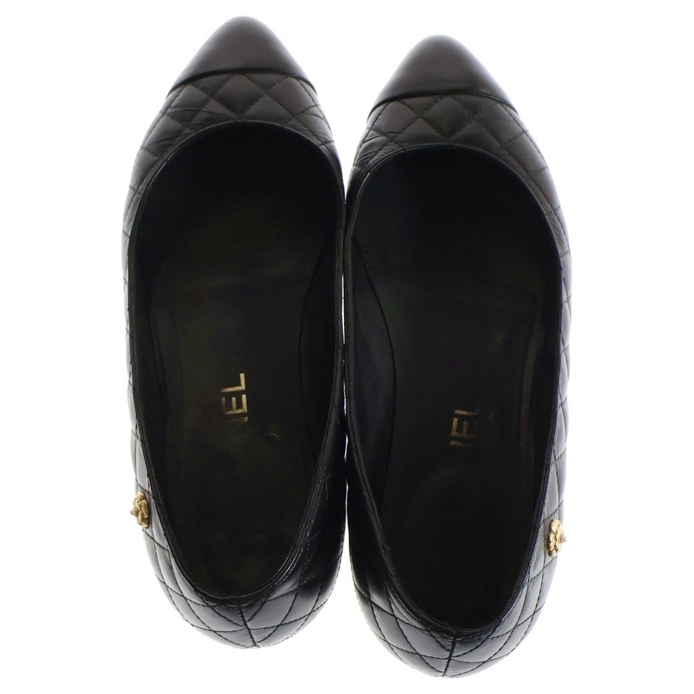 CHANEL Quilted Leather Low-Cut Flat Pumps, Size 37, US 7, Black, Women's thumbnail 13