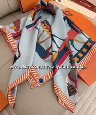 Sallys Heavy 18 Momme Twill Silk Wrap Scarf Horses Print Double Face Shawl 35"