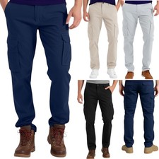 Mens Cargo Combat Work Pants Slim Fit Straight Trousers Cotton Bottom Outwear