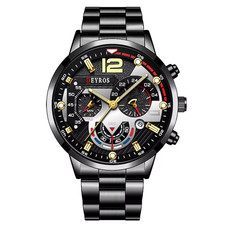 Luxury Men's Stainless Steel Quartz Sports Watch with Calendar and Luminous Dial