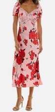 B. Darlin Juniors' Women's Pink Satin Floral Lace Trim V-Neck Dress Size 3-4