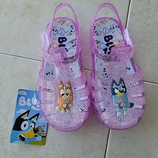 Little Girls 7 Jelly Sandals Bluey And Bingo Purple Sparkle GROUND UP Nwt