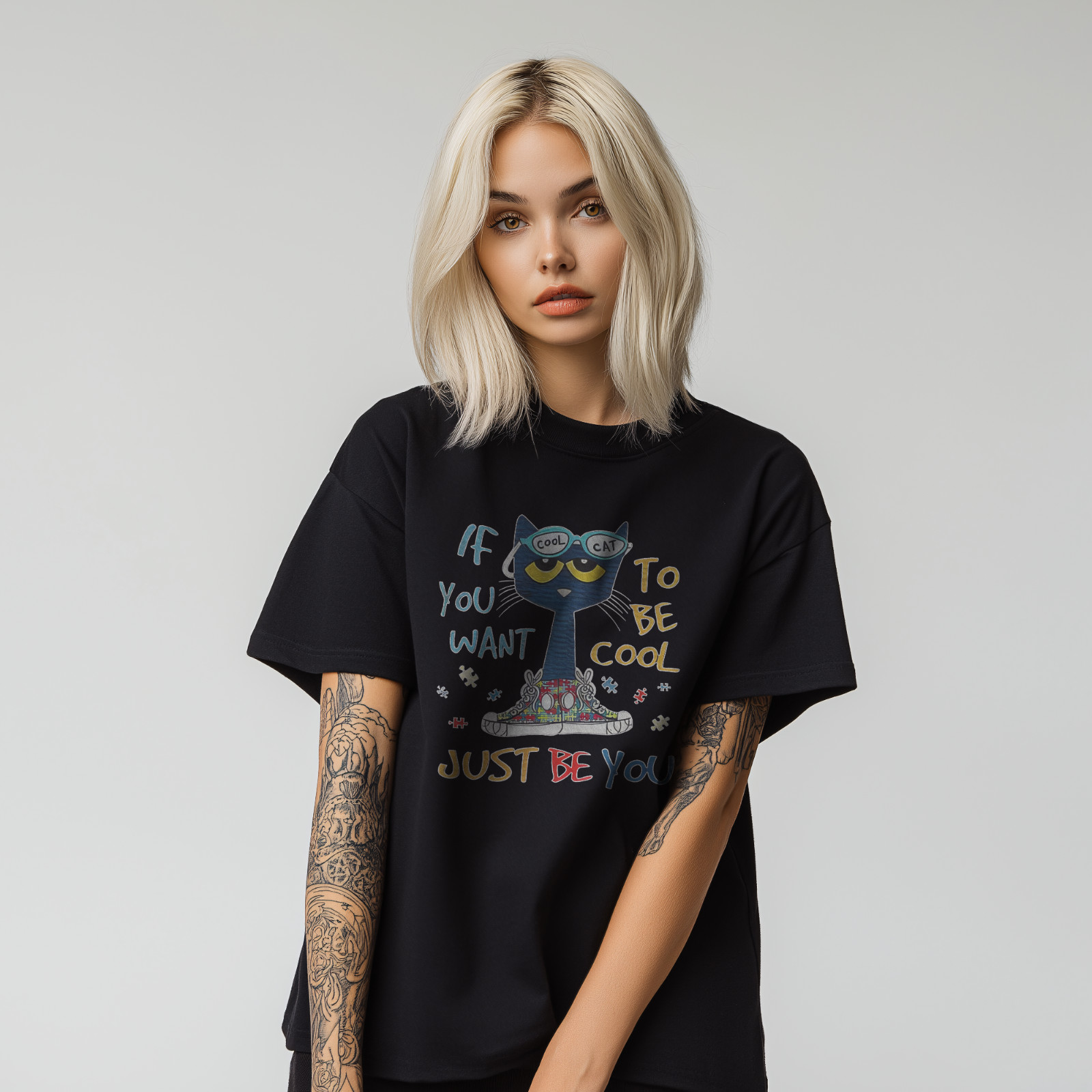 Camiseta Gráfica Gato Genial - Divertida Camiseta Gato Dibujos Animados con Cita Motivacional A234