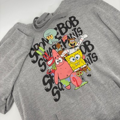 Spongebob Squarepants Characters Heather Gray Hoodie Sweatshirt L/G (11-13)