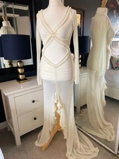 Show stopping sheer cut out beach club/beach wedding dress buttercream S UK 10