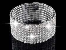 Bling Clear Crystal Rhinestone Stretch Womens Bracelet Bangle Wedding Wristband