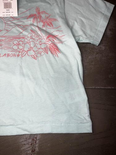 Billabong Teal Blue Green Toes In Sand Girls Crop Short Sleeve Shirt NWT Medium - Picture 3 of 6