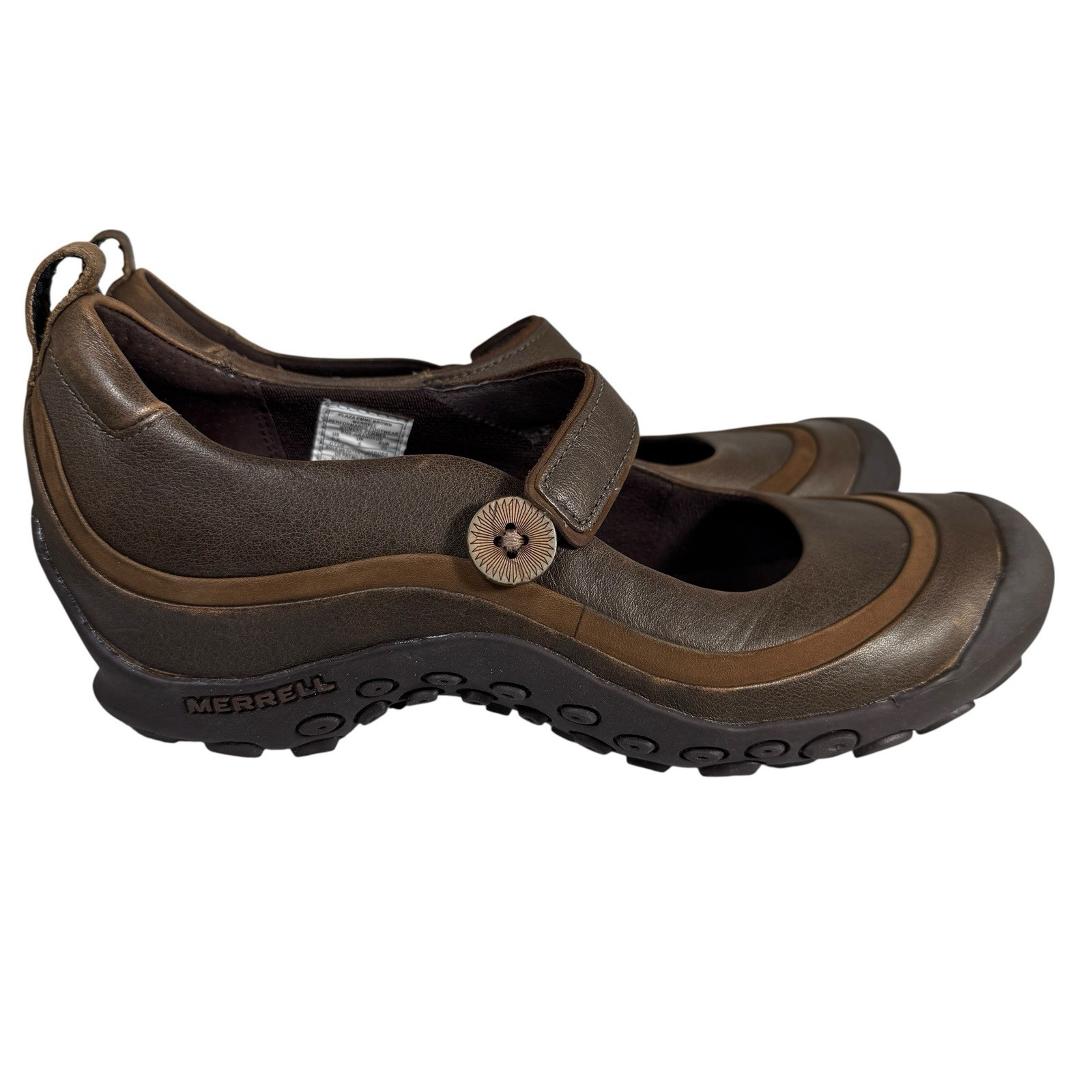 Scarpe Merrell Plaza Emme donna misura 8 5 pelle marrone Mary Janes tacco 1 5"
