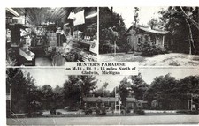 OLD POSTCARD HUNTER'S PARADISE GLADWIN MICHIGAN CABINS COTTAGES GROCERIES GAS