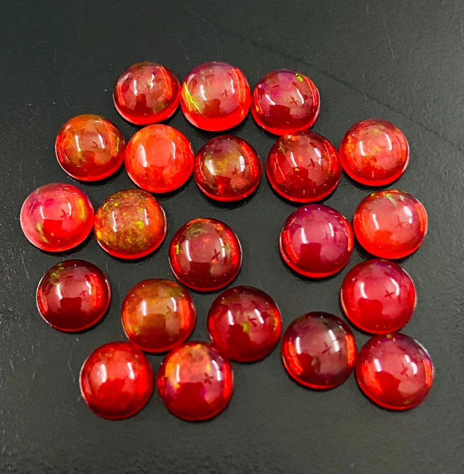 Natural Red Ethiopian Opal Round Cut Cabochon Lot for Jewelry Making 3mm-8mm Foto 4 de 4