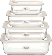 4 Pack Glass Food Storage Containers with Glass Lids, Leakproof  Microwave Safe