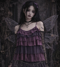 Vtg Y2K Cami Tank Top M Purple Ruffle Tiered Fairy Grunge Coquette Chiffon Party
