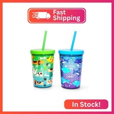 Home Tune 14oz Kids Tumbler Water Drinking Cup 2 Pack - BPA Free, Straw Lid Cup,