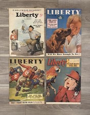 Lot of 4 Vintage Liberty Magazines (1933-1944) WWII Era, Leslie Thrasher Art