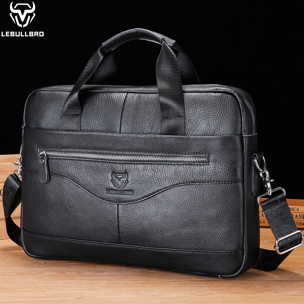 US Men's Genuine Leather Briefcase Shoulder Messenger Bag Work Laptop Computer