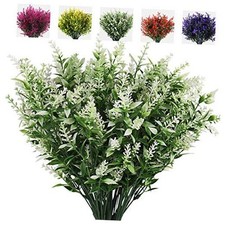 Artificial Plants Lavender, 8 Bundles Outdoor UV Resistant Greenery Fake White
