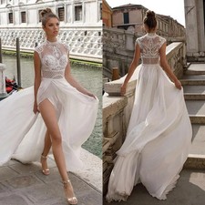 High Slits Wedding Dresses Bohemia Sexy Lace Appliqued Bridal Gowns A Line Beach