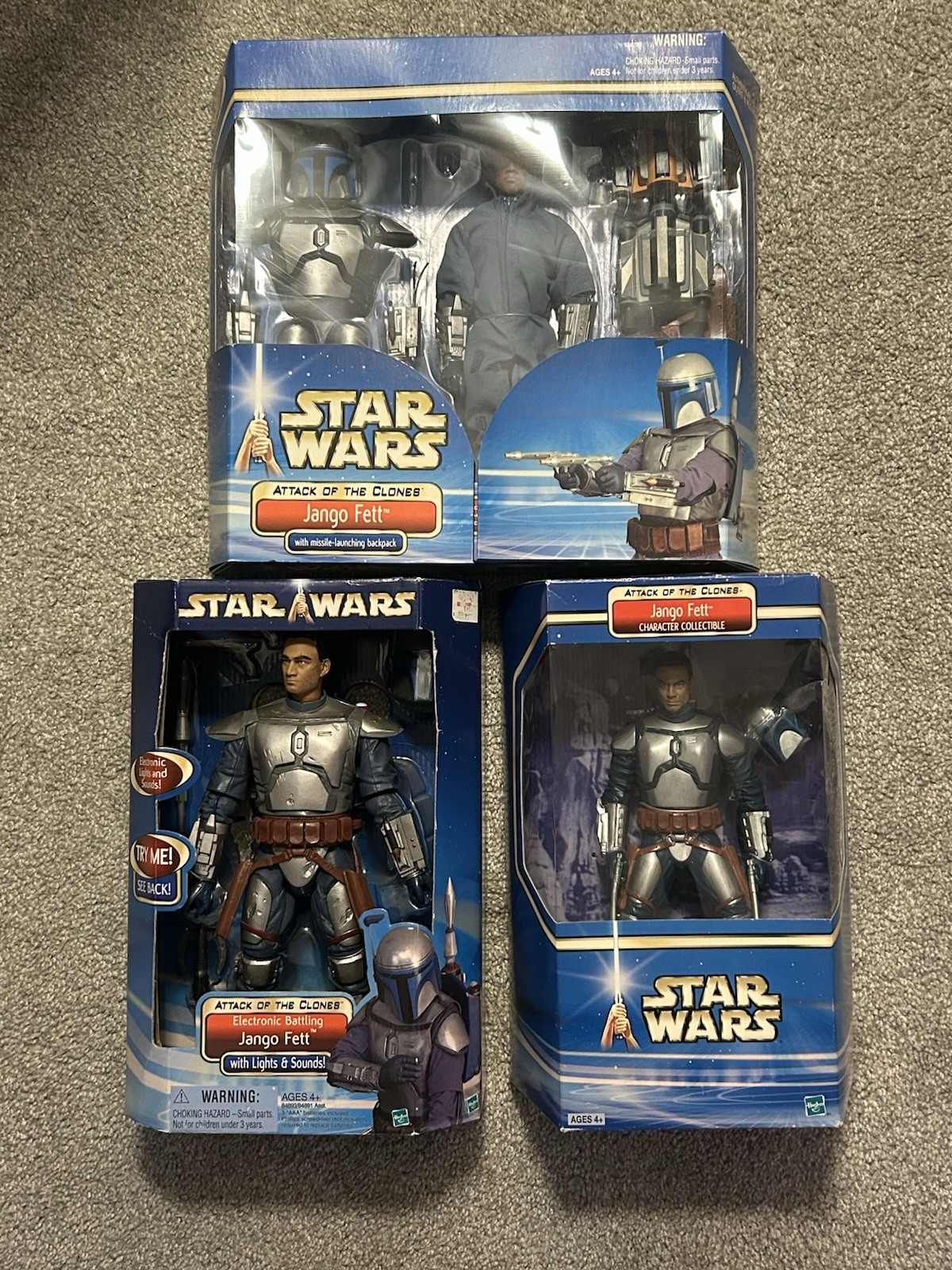 2002 Hasbro Star Wars Attack Of The Clones 12” Jango Fett LOT of 3 MINT NIB