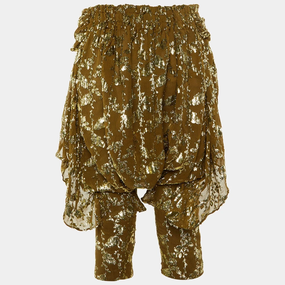 Balmain Olive Green Textured Lurex Chiffon Harem Pants M - Image 2 of 4