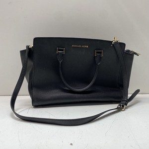 Michael Kors Black Saffiano Leather Satchel Handbag Gold Hardware