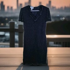JMD New York Womens Size Small Sequin Dress Black 100% Silk Vintage