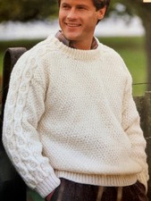 Vintage Knitting Pattern ~  Traditional Irish Moss Stitch Aran Sweater/Guernsey