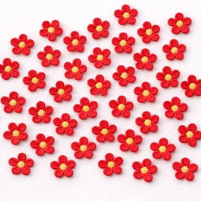 Bestickter Bügelbild-Aufnäher Rotes Gänseblümchen, Applikation zum Selbermachen (1,5 x 1,5 cm)