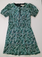 Loft Midi Dress Womens 0P Navy Blue Green White Floral Puff Sleeve Cottagecore