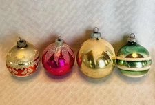 Lot Of 4 Vintage Shiny Brite Mercury Glass Ball Christmas Ornaments Glitter