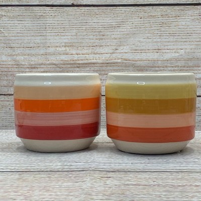Set of 2 Ceramic Planters Striped Sunset Colors 4 Inch Mini Rose