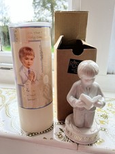 Perfect for boy 1st Holy Communion Candle + Praying Boy boxed with pen