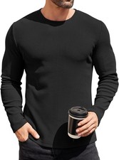 Men Thermal Long Sleeve T-Shirt Knitted Slim Fit Crew Neck Pullover Sweater