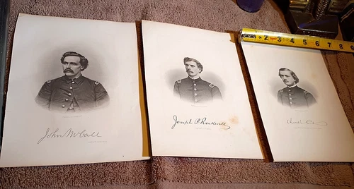 1873 Lot of 3 Civil War Heroes of Connecticut engravings prints Perine, Sartain