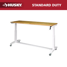 72 In. W X 24 In. D Adjustable Height White Workbench with Solid Wood Top