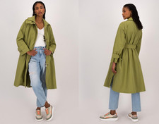 Poetry Green Rain Trench Coat Hood Belt Minin...